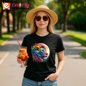 Tricou Leu regal cu coama in vant fundal alb Copii | Dama | Barbat, culoare negru - Img 7