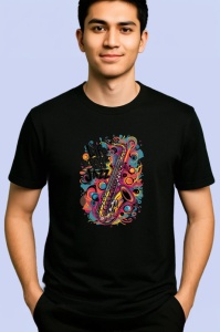 Tricou Life Is Better With Jazz Saxofon, Copii | Dama | Barbat, culoare negru - Img 2