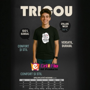 Tricou Life Is Nothing Without Music, Copii | Dama | Barbat, culoare negru - Img 5