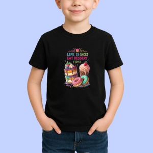 Tricou Life Is Short Eat Dessert First, Copii | Dama | Barbat, culoare negru - Img 2