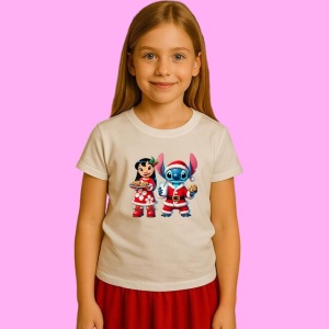 Tricou Lilo Si Stitch Oferind Fursecuri De Craciun, din bumbac 100%, tricou alb, Copii | Dama | Barbat