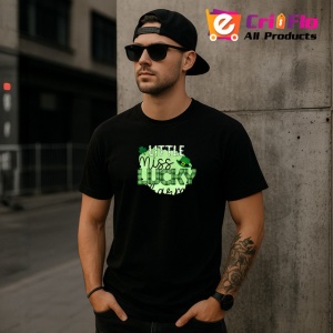 Tricou Little Miss Lucky Charm Text Verde Trifoi, din bumbac 100%, tricou negru Copii | Dama | Barbat - Img 6