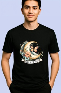 Tricou Live and Wander design luna fluture cu flori boho inspirational Copii | Dama | Barbat Barbat - Img 5