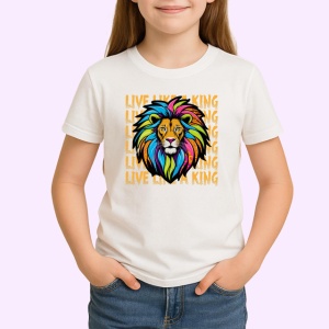 Tricou Live Like A King Leu Coama Curcubeu V2, din bumbac 100% , tricou alb pentru Copii | Dama | Barbat - Img 2