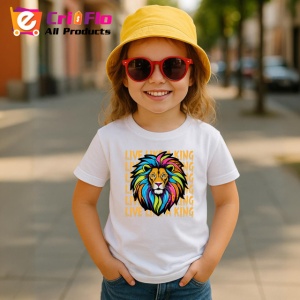 Tricou Live Like A King Leu Coama Curcubeu V2, din bumbac 100% , tricou alb pentru Copii | Dama | Barbat - Img 5