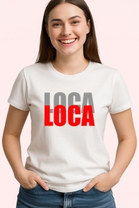 Tricou Loca Loca Text Rosu Si Negru Design Modern, din bumbac 100% , tricou alb pentru Copii | Dama | Barbat