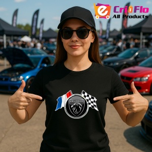 Tricou Logo Peugeot Negru Cu Steaguri | Unisex Dama si Barbat - Img 2