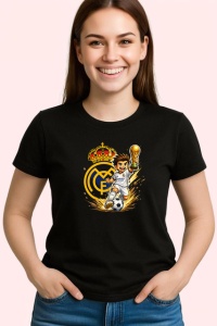 Tricou Logo Real Madrid Fotbal Minge Coroana Spania, din bumbac 100%, tricou negru Copii | Dama | Barbat - Img 3