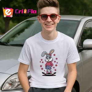 Tricou Lola cu bluza roz si skateboard cu fundal floral Copii | Dama | Barbat Barbat - Img 8