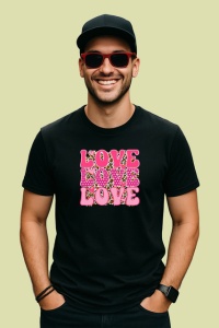 Tricou Love Love Love Text Roz Pattern Inimi V1, din bumbac 100%, tricou negru Copii | Dama | Barbat - Img 3