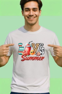 Tricou LOVE Summer cu bautura, scoici si ochelari de soare Copii | Dama | Barbat Barbat - Img 2