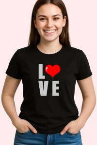 Tricou Love Text Minimalist, din bumbac 100%, tricou negru, Dama | Barbat - Img 2