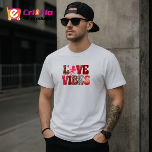 Tricou Love Vibes Text Carouri Rosu Gri V2, din bumbac 100% , tricou alb pentru Copii | Dama | Barbat - Img 9