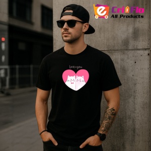 Tricou Love You Pisici Albe Inima Roz Fundal Alb, din bumbac 100%, tricou negru Copii | Dama | Barbat - Img 6