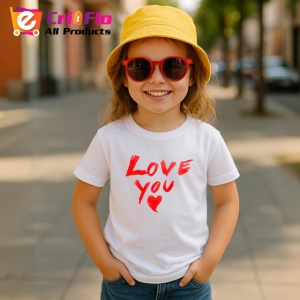 Tricou Love You Scris Artistic Rosu Pe Alb, din bumbac 100% , tricou alb pentru Copii | Dama | Barbat - Img 5