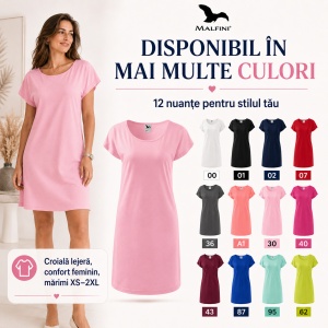 Tricou Lung Tip Rochie Damă Malfini Love 123, Roz, 95% Vâscoză, Croială Lejeră, Guler Tip Barcă, XS–2XL - Img 10