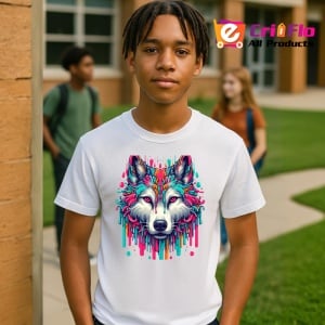 Tricou Lup alb cu ochi albastri in stil modern Copii | Dama | Barbat - Img 5