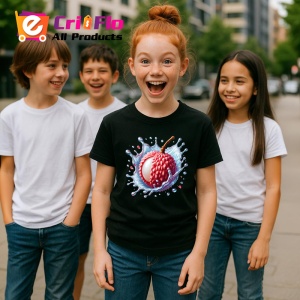 Tricou Lychee si valuri dulci, Fructe, Copii | Dama, culoare negru - Img 5