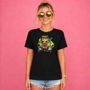Tricou Maimuta Rege King Monkey Urban Graffiti Neon Yellow Art, din bumbac 100%, tricou negru, Copii | Dama | Barbat - Img 2