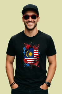 Tricou Malaysia Steag Splash Art, Copii | Dama | Barbat, culoare negru