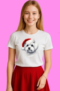 Tricou Maltese Craciun Portret, din bumbac 100%, tricou alb, Copii | Dama | Barbat