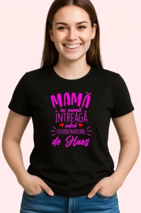 Tricou mama cu norma intreaga adica coordonatoare de haos mesaj amuzant familie, Copii | Dama | Barbat , tricou negru