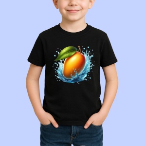Tricou Mango si val racoritor, Fructe, Copii | Dama, culoare negru - Img 1