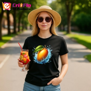 Tricou Mango si val racoritor, Fructe, Copii | Dama, culoare negru - Img 9