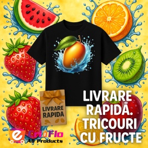 Tricou Mango si val racoritor, Fructe, Copii | Dama, culoare negru - Img 12