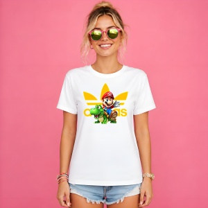 Tricou Mario Si Yoshi Logo Galben Alb Urban Gaming Streetwear, din bumbac 100% Copii | Dama | Barbat - Img 3