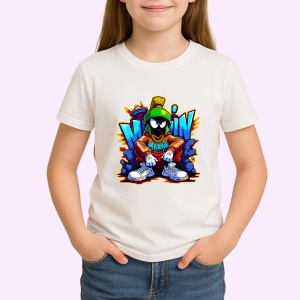 Tricou Marvin cu ochelari si hanorac neon pe fundal albastru Copii | Dama | Barbat Barbat - Img 3