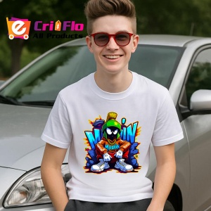 Tricou Marvin cu ochelari si hanorac neon pe fundal albastru Copii | Dama | Barbat Barbat - Img 8