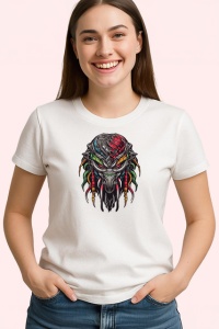 Tricou Masca Predator Gri Detalii Rosii Design V1, din bumbac 100% , tricou alb pentru Copii | Dama | Barbat - Img 3