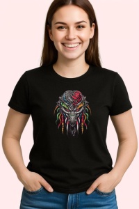 Tricou Masca Predator Gri Detalii Rosii Design V1, din bumbac 100%, tricou negru Copii | Dama | Barbat - Img 3