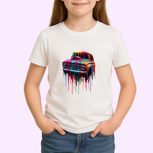 Tricou Masina retro in stil graffiti cu vopsea curgatoare Copii | Dama | Barbat - Img 4