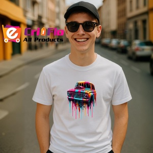 Tricou Masina retro in stil graffiti cu vopsea curgatoare Copii | Dama | Barbat - Img 6