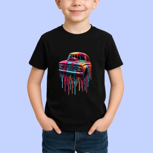 Tricou Masina retro in stil graffiti cu vopsea curgatoare Copii | Dama | Barbat, culoare negru - Img 4