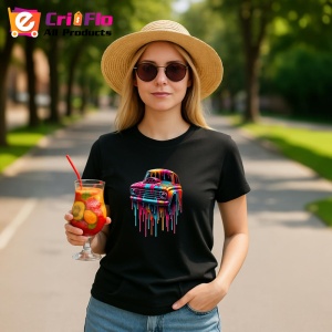 Tricou Masina retro in stil graffiti cu vopsea curgatoare Copii | Dama | Barbat, culoare negru