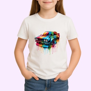 Tricou Masina sport retro cu vopsea picurata fundal alb Copii | Dama | Barbat - Img 3