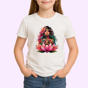 Tricou meditating girl lotus flower colorful, fata meditand pe lotus colorat, Copii | Dama | Barbat - Img 3