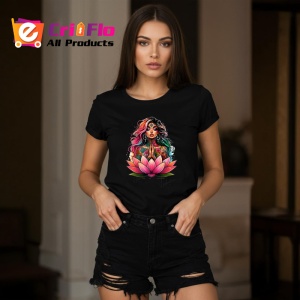 Tricou Meditating girl lotus flower colorful, fata meditand pe lotus colorat, Copii | Dama | Barbat , tricou negru