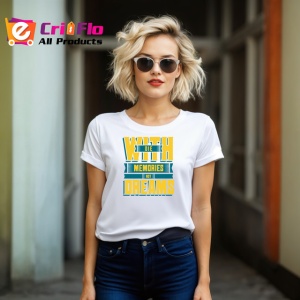 Tricou Memories Not Dreams Text Albastru Galben, din bumbac 100% , tricou alb pentru Copii | Dama | Barbat - Img 8