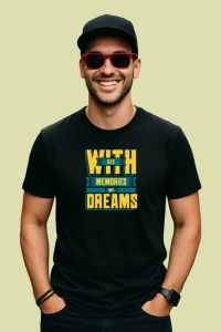 Tricou Memories Not Dreams Text Albastru Galben, din bumbac 100%, tricou negru Copii | Dama | Barbat - Img 2