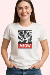 Tricou Meow Portret Pisica Gri Detaliat, din bumbac 100% , tricou alb pentru Copii | Dama | Barbat
