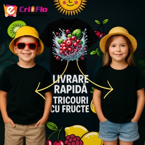 Tricou Merisoare si val acvatic, Fructe, Copii | Dama, culoare negru - Img 6