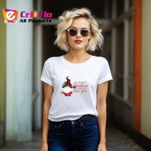 Tricou Merry Christmas Happy New Year Gnom, din bumbac 100%, tricou alb, Dama | Barbat - Img 6