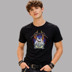 Tricou Metallica Craniu Foc Albastru, din bumbac 100%, tricou negru, Dama | Barbat - Img 2