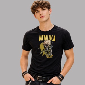 Tricou Metallica Craniu Mecanic Vintage, din bumbac 100%, tricou negru, Dama | Barbat - Img 2