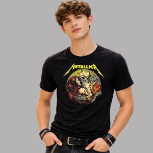 Tricou Metallica Craniu Si Oase, din bumbac 100%, tricou negru, Dama | Barbat - Img 2