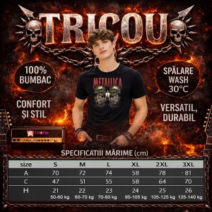Tricou Metallica Doua Cranii Cu Lumanari, din bumbac 100%, tricou negru, Dama | Barbat - Img 3